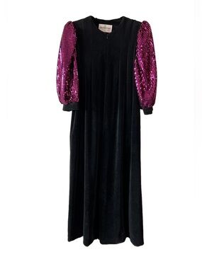Vintage 80’s David Brown Velvet Sequin Sleeve Maxi Dress Duster USA Made M Glam